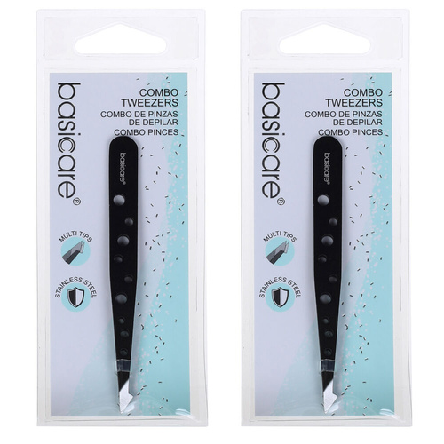 Basicare Eyebrow Tweezers Satin Multi Tip Stainless Steel Hair Remover 9.6cm x 2