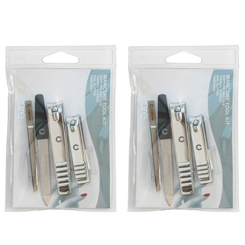 Basicare Stainless Steel Manicure Tool Kit with Clippers Tweezers and Nail File x 2