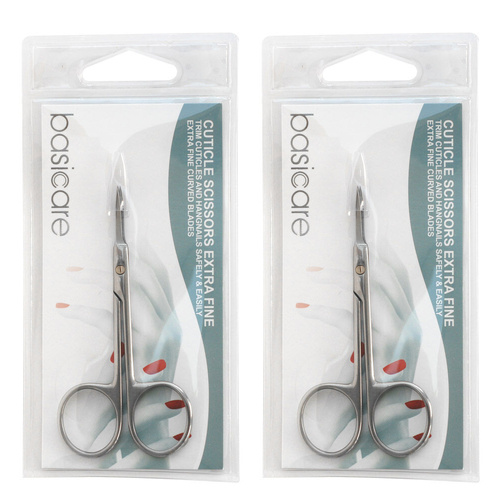 Basicare Extra Fine Curved Cuticle and Hangnail Scissors Precision x2