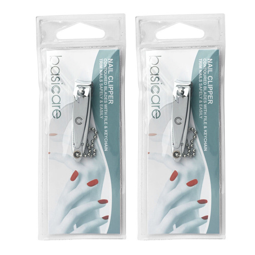 Basicare Stainless Steel Nail Clippers 2 Pack Contoured Blades File Keychain