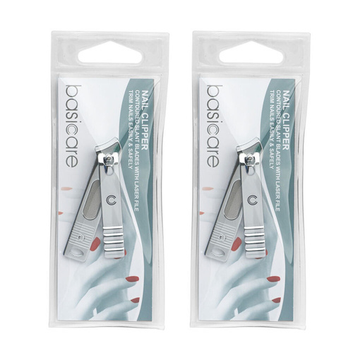 Basicare Stainless Steel Slanted Nail Clipper for Fingernails and Toenails x2