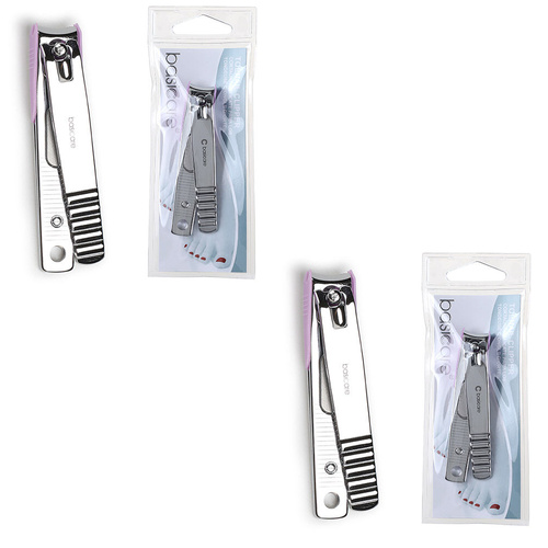 Basicare Stainless Steel Toenail Clipper 2 Pack with Catcher and Laser File