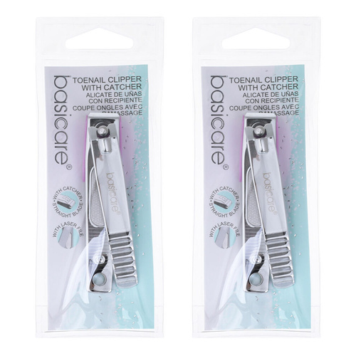 Basicare Stainless Steel Straight Toenail Clippers with Catcher Pack of 2