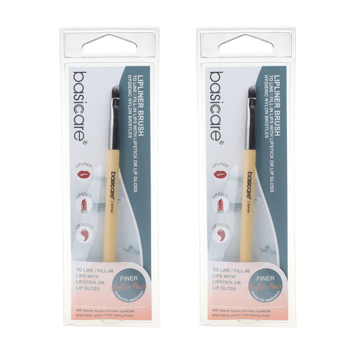 Basicare Lip Liner Brush 13cm Pack of 2 Tapered Nylon Bristles