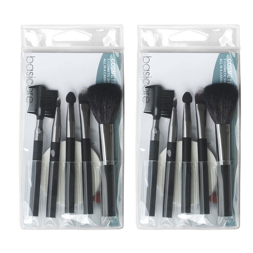 Basicare 5 Piece Cosmetic Application Brush Set with Foundation Sponge x 2