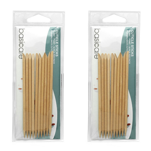 Basicare Cuticle Sticks 10 Pack 115mm Dual Ended Wooden Manicure Tools x 2