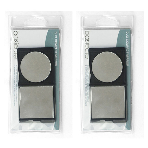 Basicare Duo Compact Mirror 2x Magnifying Folding Black Pack of 2