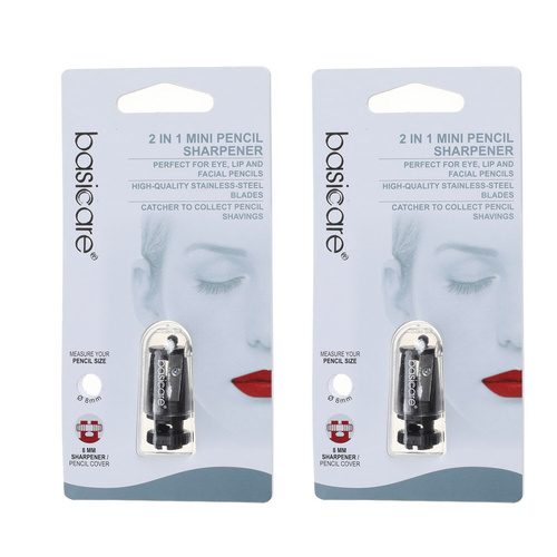 Basicare Make Up Pencil Sharpener with Bonus Grip for Precise Cosmetic Pencils x 2