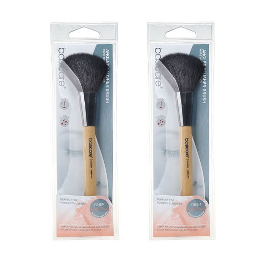 Basicare Angled Blush Brush Natural Bristles Twin Pack for Smooth Blending
