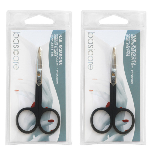 Basicare Stainless Steel Nail Scissors Rubber Grip Precision Grooming Tool 2 Pack