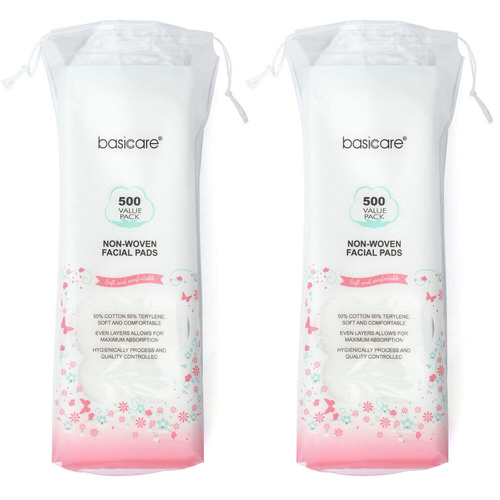 Basicare 500 Piece Thin Non Woven Facial Pads Value Pack x2
