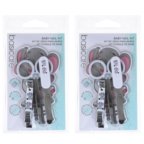 Basicare Baby Nail Kit 3 Piece Clipper File Scissors Safe Grooming Set x 2