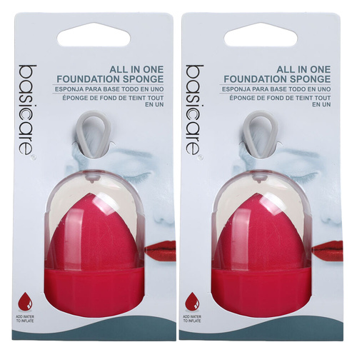 Basicare All In One Foundation Sponge Dark Pink 2 Pack Makeup Blender