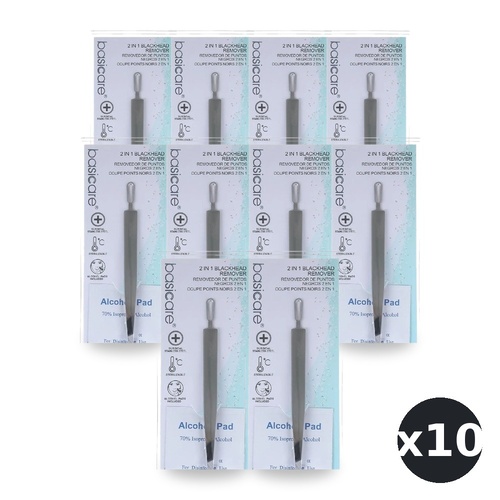 Basicare 2 in 1 Blackhead Remover and Slant Tip Tweezers Skin Care Tool Pack of 10