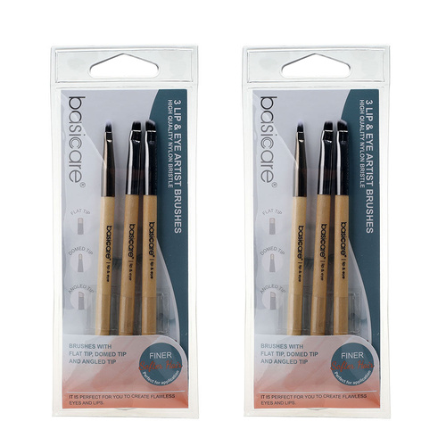 Basicare 3 Piece Lip and Eye Artist Makeup Brushes Set 13cm Nylon Bristles x 2
