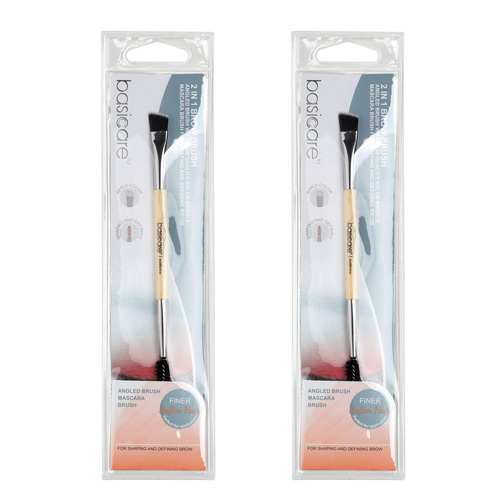 Basicare 2in1 Brow Brush 14cm Angled Nylon Brush and Comb Twin Pack