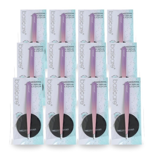 Basicare Slant Tip Gradient Rubber Tweezer Amber 9cm Precision Grip Pack of 12