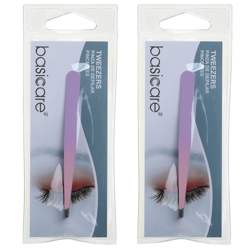 Basicare Slant Tip Gradient Rubber Tweezer Amber 9cm Precision Grip x 2