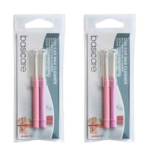 Basicare Duo Earwax Remover Tool Spiral Scoop Tip Cleaner with Brush 2 Pack