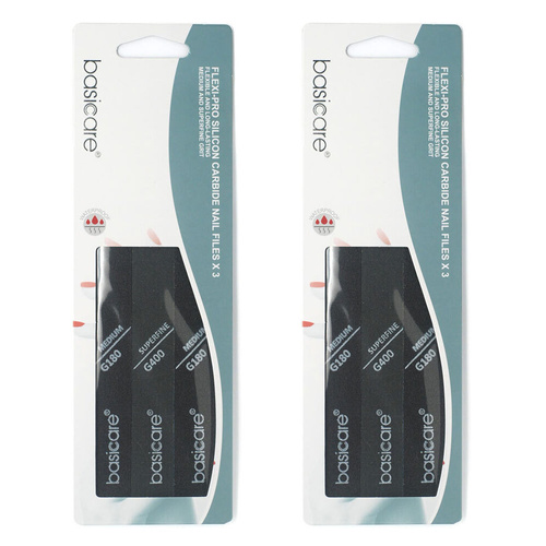 Basicare Flexi Pro Silicon Carbide Nail File Black 3pcs Medium Superfine x 2