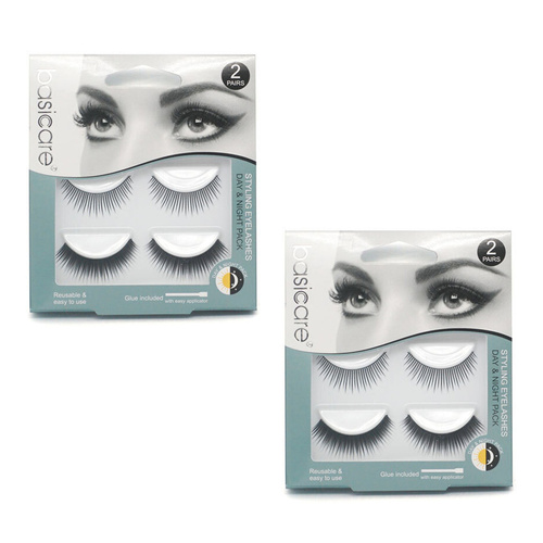 Basicare Day and Night Reusable Eyelashes 2 Pairs with Lash Glue x2