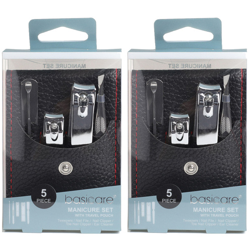 Basicare 5 Piece Manicure Set Travel Pouch Nail Cuticle Grooming Kit 2 Pack