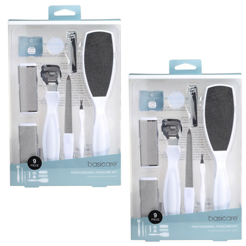 Basicare Professional 9 Piece Pedicure Kit Twin Pack Foot Care Set