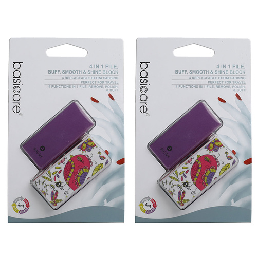 Basicare 4 in 1 Nail Buffer Block File Buff Smooth Shine x2