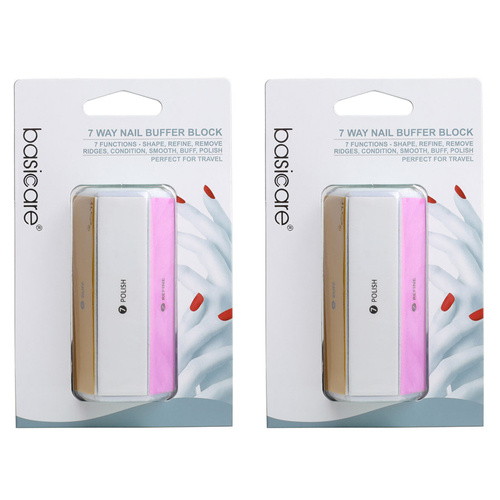 Basicare 7 Way Nail Buffer Shape Refine Smooth Buff Polish Travel Pack x2