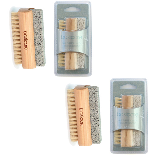 Basicare Nail Brush Natural Bristles Pumice Stone for Hand and Foot Care x2