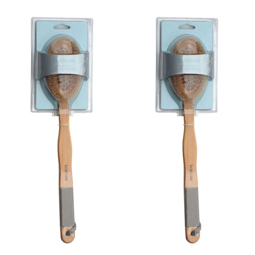 Basicare Wooden Bath Massage Brush 41cm Natural Bristles Exfoliation Pack of 2