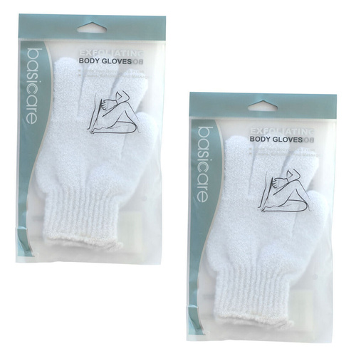 Basicare Exfoliating Body Gloves White Skin Cleansing Softening and Refreshing x 2