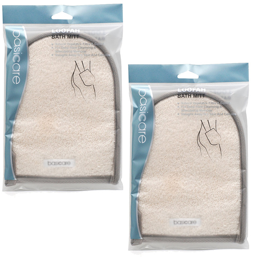 Basicare Flax Loofah Mitt Exfoliating Shower Scrub 2 Pack for Smooth Skin