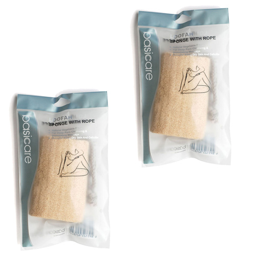 Basicare Natural Loofah Sponge with Rope 12.5cm for Shower Bath x2