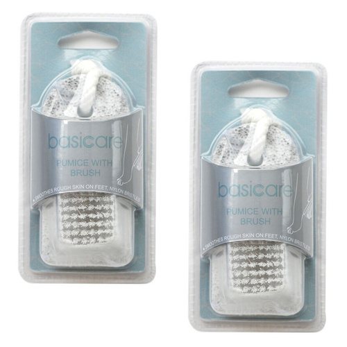 Basicare Pumice Stone with Nail Brush 9.5cm 2 Pack Foot Exfoliating Tool