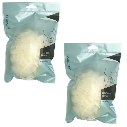 Basicare Luxe Bath Sponge Beige with Hanging Cord Exfoliating x2