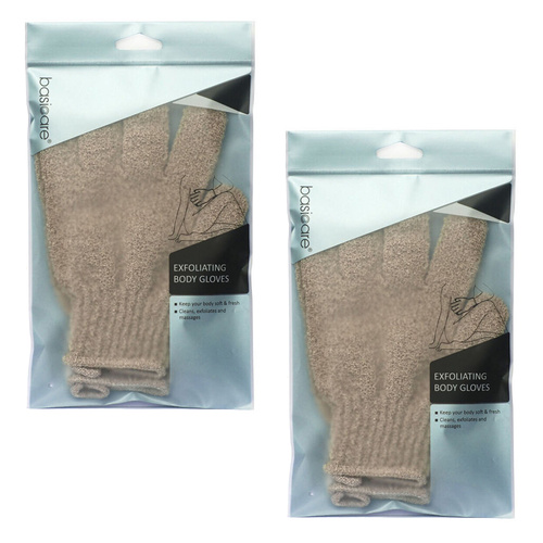 Basicare Exfoliating Body Gloves Brown 2 Pack Smooth Healthy Skin