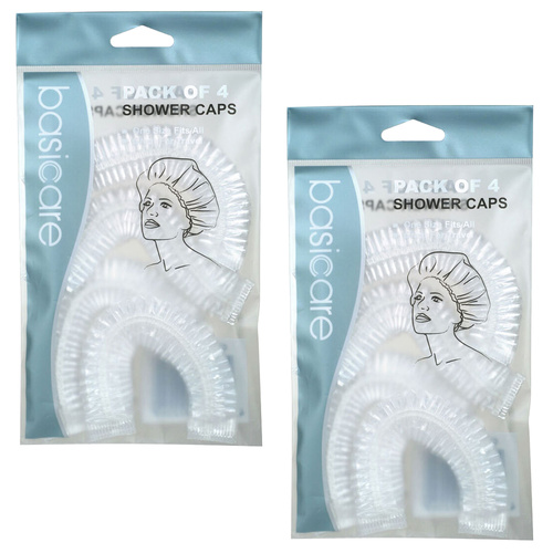Basicare Shower Cap Adults 4 Pack Reusable Comfortable Waterproof Protection x 2
