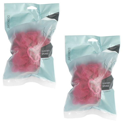 Basicare Luxe Bath Sponge Red Hanging Cord Gentle Exfoliating 2 Pack