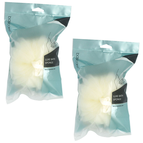 Basicare Luxe Bath Sponge Cream Exfoliating Shower Tool with Hanging Cord x2