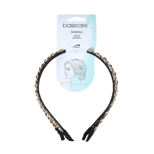 Basicare Bandeau Headband Black White Gold Chain