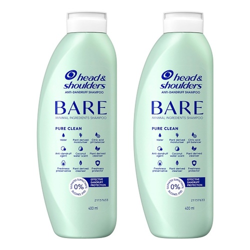 Head & Shoulders BARE Pure Clean Anti-Dandruff Shampoo 400mL Pack of 2