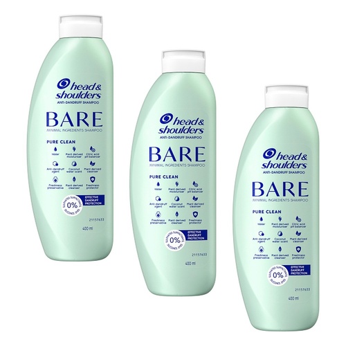 Head & Shoulders BARE Pure Clean Anti-Dandruff Shampoo 400mL Pack of 3