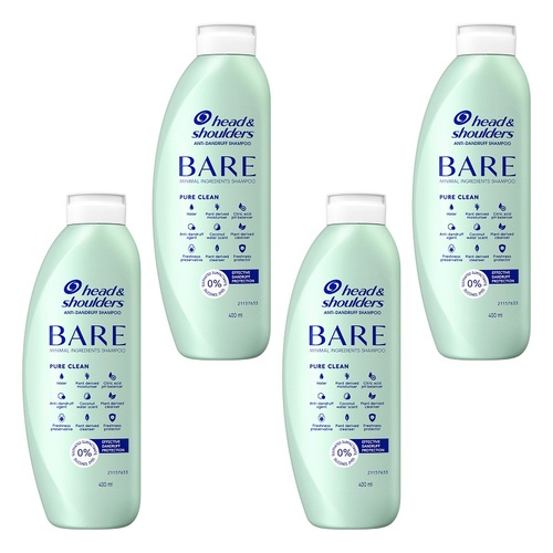 Head & Shoulders BARE Pure Clean Anti-Dandruff Shampoo 400mL Pack of 4