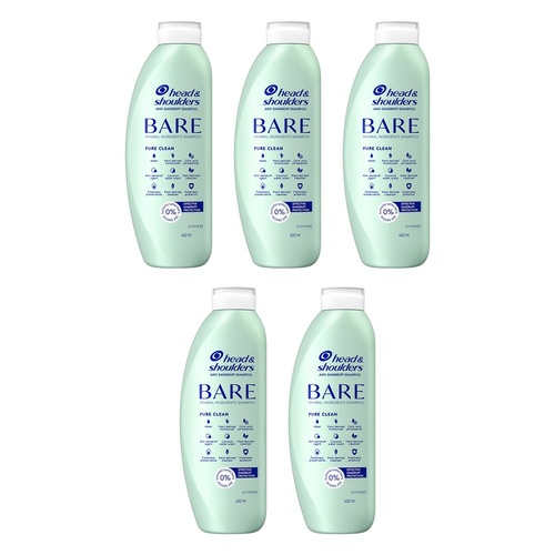 Head & Shoulders BARE Pure Clean Anti-Dandruff Shampoo 400mL Pack of 5