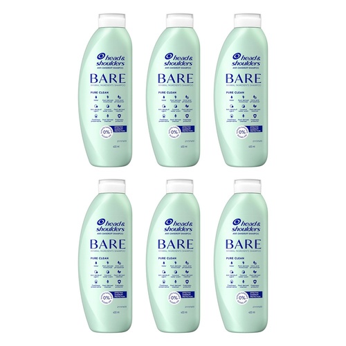 Head & Shoulders BARE Pure Clean Anti-Dandruff Shampoo 400mL Pack of 6