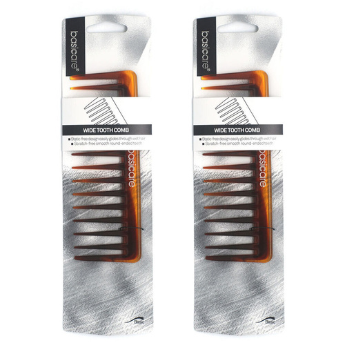 Basicare Wide Tooth Comb 2 Pack for Curly Hair Detangling with Hanger