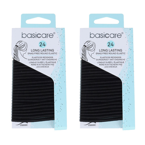 Basicare Elastic Black Hair Bands 24pcs 4mm No Metal Tangle Free x 2