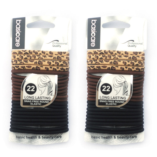 Basicare Round Elastic Hair Ties 22pcs Leopard Design Strong Snag Free x 2