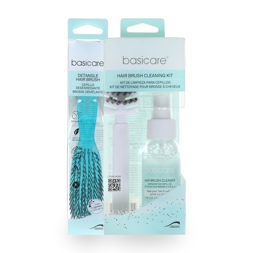 Basicare Detangle Hair Brush Medium Aqua + Brush Cleaning Kit
